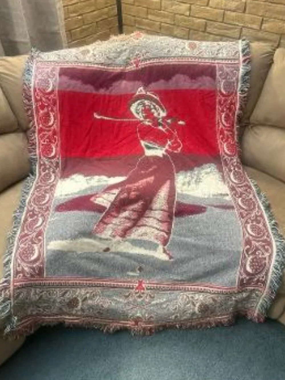 Victorian Woman Golfer Golfing Themed 100% Cotton Woven Tapestry Throw Fringe